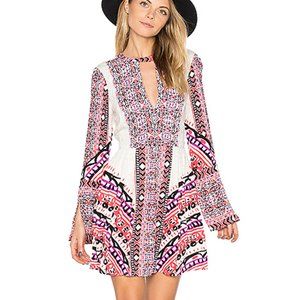 Free People Tegan Boarder Printed Mini Dress Sz 4